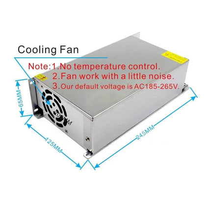 Reliable LED Light Bar Power Supply For Security Displays – 12V DC metal housing with cooling fan and mounting flanges (245x125x65mm)