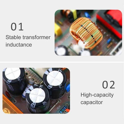 Reliable LED Light Bar Power Supply For Security Displays close-up of transformer coil and high-capacity capacitors on aluminum-housed 12V DC power supply board