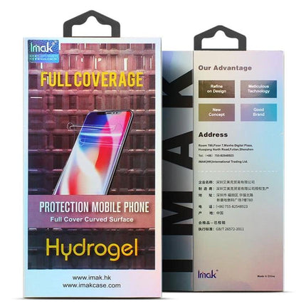 IMAK Curved Hydrogel Screen Protector For Smartphones full-coverage hydrogel film packaging showing curved phone image