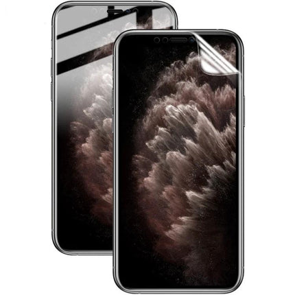 IMAK Curved Hydrogel Screen Protector For Smartphones installed on two curved-edge phones showing ultra-thin transparent coverage and edge-to-edge protection