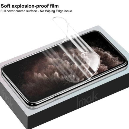 IMAK Curved Hydrogel Screen Protector For Smartphones on phone showing ultra-thin clear hydrogel film covering curved edge-to-edge display