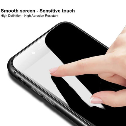 IMAK Curved Hydrogel Screen Protector For Smartphones showing ultra-thin clear film and fingertip touch responsiveness on a curved phone screen