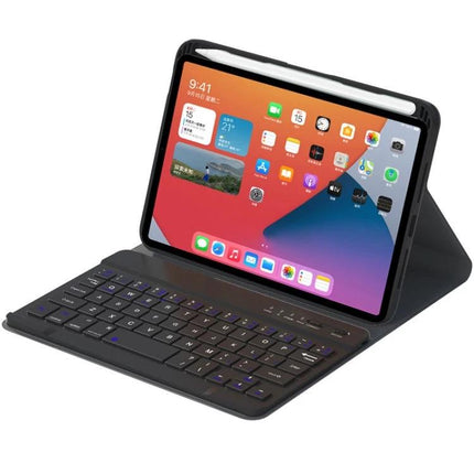 Protective Leather Case with Detachable Keyboard for iPad mini 6 showing PU exterior, TPU shell and detachable Bluetooth keyboard in typing stand mode