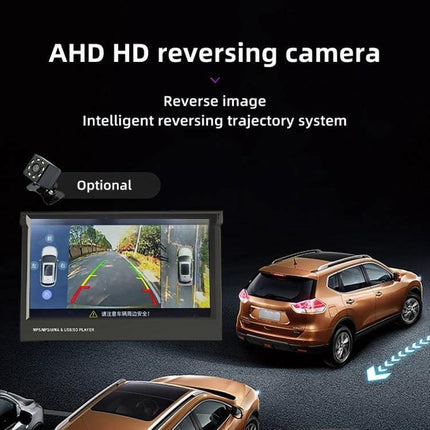 7 Inch Car MP5 Player with Manually Retractable Screen showing AHD HD reversing camera view and intelligent reversing trajectory system