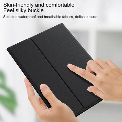 Detachable Bluetooth Keyboard Case for iPad mini 6 with Backlight showing black skin-friendly textured cover held in hands