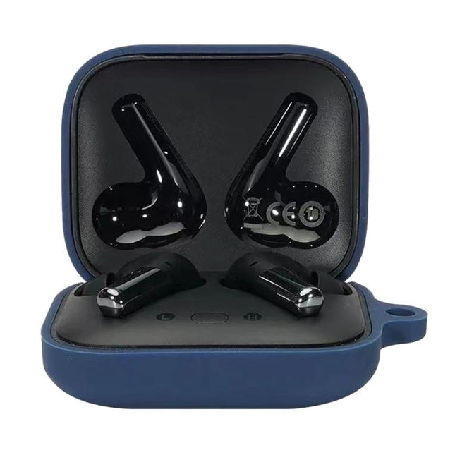 OnePlus Buds Pro Silicone Case for Daily Earphone Protection in navy blue showing open charging case with earbuds