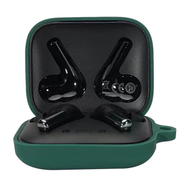 OnePlus Buds Pro Silicone Case for Daily Earphone Protection in dark green showing earbuds inside, protective cover with charging access