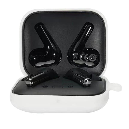 OnePlus Buds Pro Silicone Case for Daily Earphone Protection showing white silicone case with black earbuds inside, open for charging access