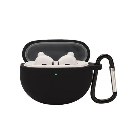 Silicone Protective Case for OPPO Earphones in Daily Use — black silicone case with carabiner, reserved charging port and scratch protection