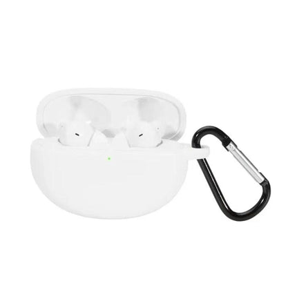 Silicone Case for Keeping Earphones Safe on Daily Outings - white silicone protective case with carabiner for charging access