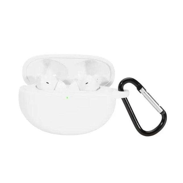 Silicone Case for Keeping Earphones Safe on Daily Outings - white silicone protective case with carabiner for charging access