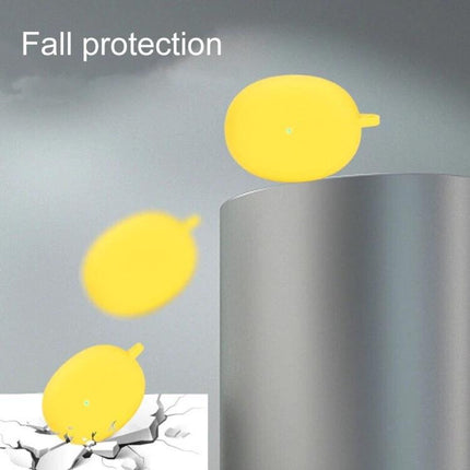 Silicone Case for Keeping Earphones Safe on Daily Outings showing yellow silicone case with fall protection and reserved charging port