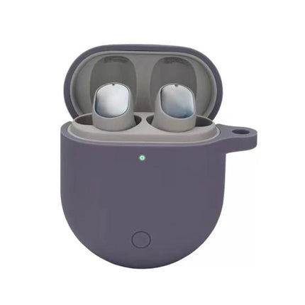 Silicone Case Keeps Earphones Protected During Daily Use - gray silicone earbud charging case with open lid and earbuds