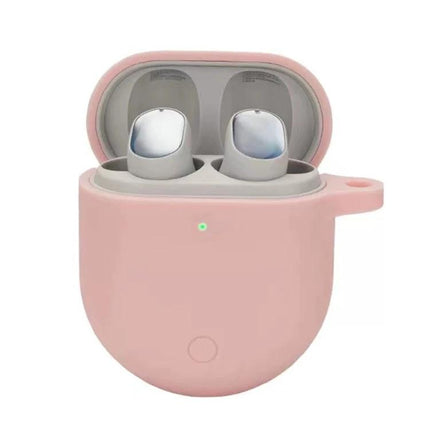 Silicone Case Keeps Earphones Protected During Daily Use in soft pink silicone with easy-access charging and secure fit