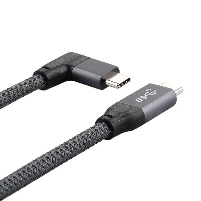 Practical USB-C Cable for Everyday Device Connections — braided 10Gbps USB-C cable with right-angle and straight connectors for charging, data transfer, video
