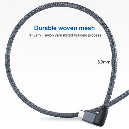 Practical USB-C Cable for Everyday Device Connections with durable woven mesh, 90° right-angle USB-C connector, 10Gbps data and fast charging