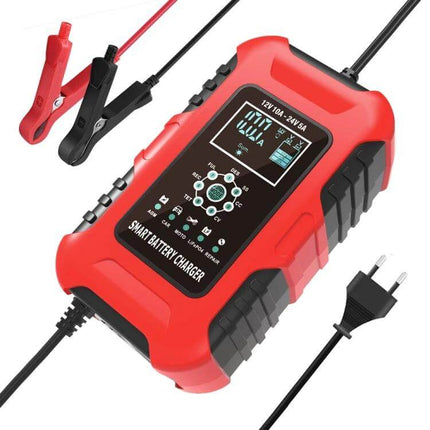 Smart Battery Charger For Cars And Motorcycles With All Regions Plugs - red microprocessor-controlled 7-stage charger with clamps and interchangeable plug