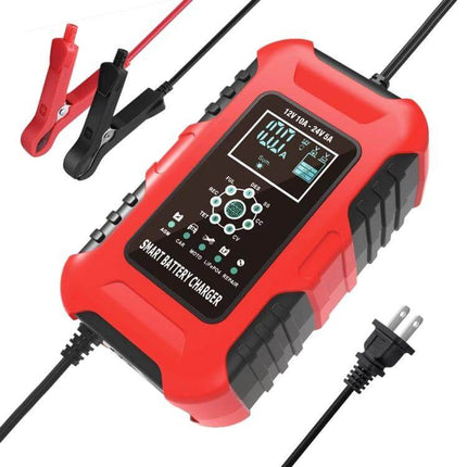 Smart Battery Charger For Cars And Motorcycles With All Regions Plugs red microprocessor-controlled 7-stage charger with clamps and regional plug