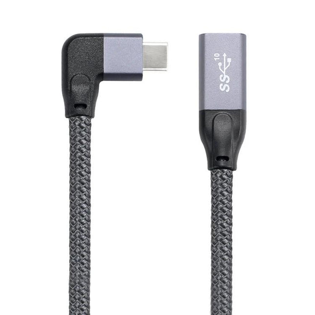 USB-C Extension Cable for Everyday Home and Office Connections – braided 90° USB-C extender for charging and data between devices
