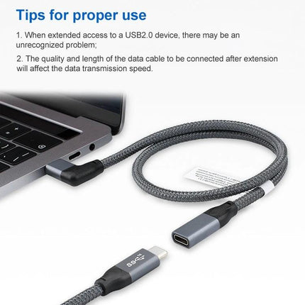 USB-C Extension Cable for Everyday Home and Office Connections — braided USB-C extension cable connecting laptop to charger and monitor