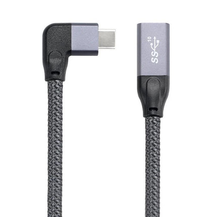 USB-C Extension Cable for Everyday Home and Office Connections - braided right-angle to straight USB-C extender for charger and monitor reach