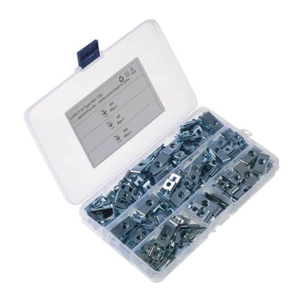 120 Piece Car U Shaped Clip Nut Set For Auto Body Panels M4 M5 M6 - carbon steel blue/white zinc plated assortment in plastic organizer box