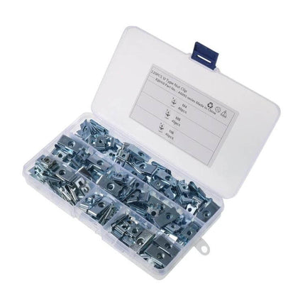 120 Piece Car U Shaped Clip Nut Set For Auto Body Panels M4 M5 M6 - organized zinc-plated carbon steel clips in labeled plastic organizer box