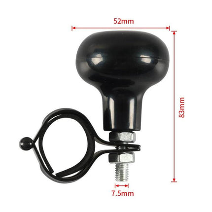 Car Steering Wheel Booster Ball For Easy One-Handed Steering - black ABS+aluminum alloy knob with clamp, 52mm x 83mm, 7.5mm bolt