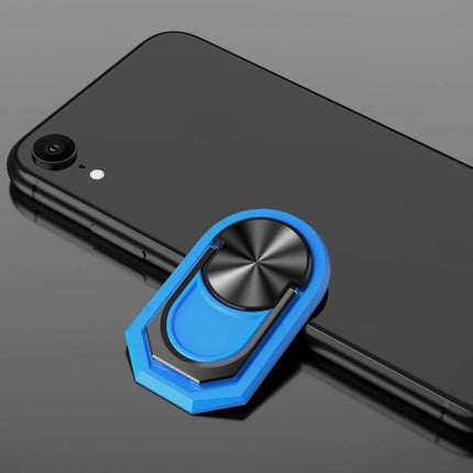 Universal Sticky Magnetic Ring Holder for Phone Mounting with Rotation on black phone, blue rotating magnetic ring grip