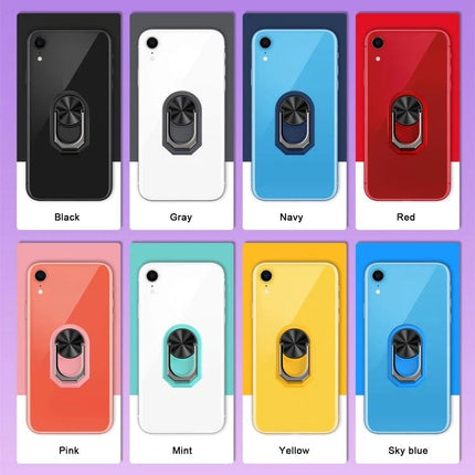 Universal Sticky Magnetic Ring Holder for Phone Mounting with Rotation on various colored phones, black ring in center