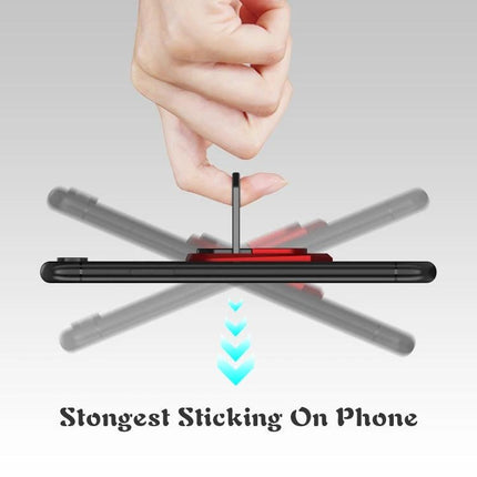 Universal Sticky Magnetic Ring Holder for Phone Mounting with Rotation showing finger rotating holder and phone stability
