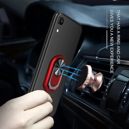 Universal Sticky Magnetic Ring Holder for Phone Mounting with Rotation attached to phone and magnetic car mount in use