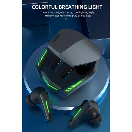 Lenovo Wireless Earbuds For Music And Low-Latency Gaming with charging case and green breathing LED lights, portable design
