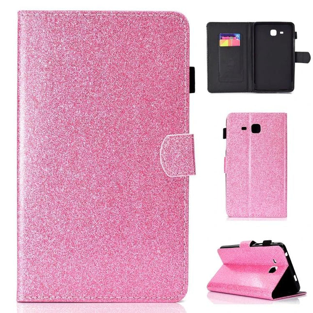 Leather Flip Case for Samsung Galaxy Tab A with Stand and Card Slot - Pink Glitter Wallet Cover With Stand And Card Slot
