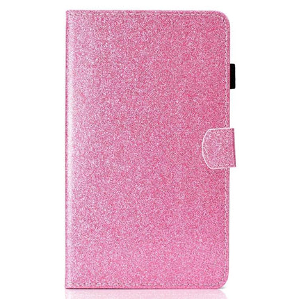 Leather Flip Case for Samsung Galaxy Tab A with Stand and Card Slot - Pink glitter folio with stand and card slot, precise cutouts