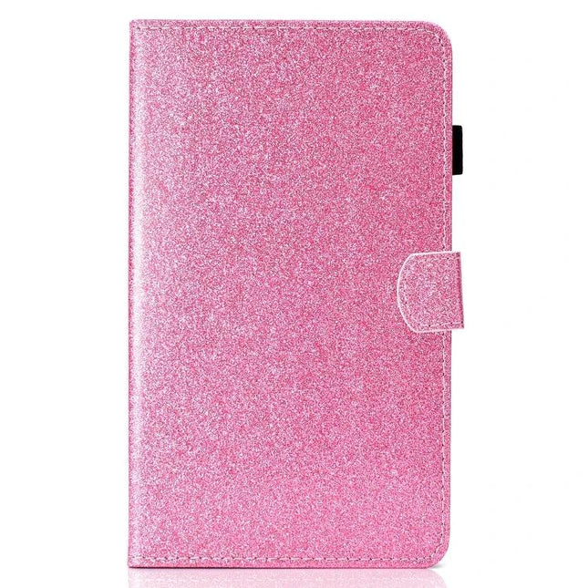 Leather Flip Case for Samsung Galaxy Tab A with Stand and Card Slot - pink glitter folio with magnetic closure and stand