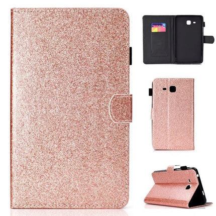 Leather Flip Case for Samsung Galaxy Tab A with Stand and Card Slot - Rose Gold Glitter wallet cover with stand and card slot