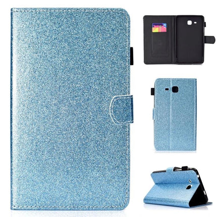 Leather Flip Case for Samsung Galaxy Tab A with Stand and Card Slot - Blue Glitter Wallet Folio With Stand And Card Pocket