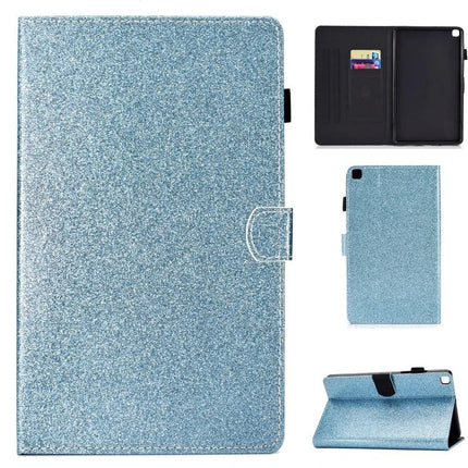 Leather Flip Case for Samsung Galaxy Tab A with Stand and Card Slot in sparkly blue with card slots and stand