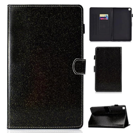 Leather Flip Case for Samsung Galaxy Tab A with Stand and Card Slot in black glitter with card slots and kickstand