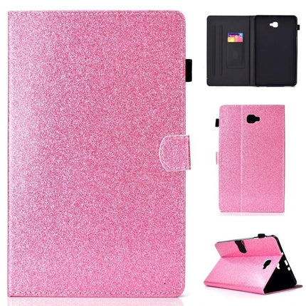 Leather Flip Case for Samsung Galaxy Tab A with Stand and Card Slot - Pink Glitter Folio with Card Slot and Stand