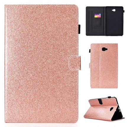 Leather Flip Case for Samsung Galaxy Tab A with Stand and Card Slot in rose gold glitter with internal card slot and foldable stand