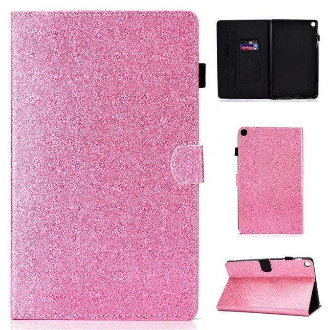 Glitter Leather Flip Case with Holder and Card Slots for Tablets - pink glitter tablet folio with stand and card slots
