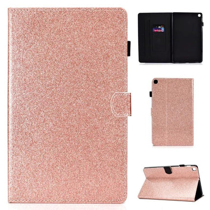 Glitter Leather Flip Case with Holder and Card Slots for Tablets in rose gold sparkly protective folio with stand and card pockets