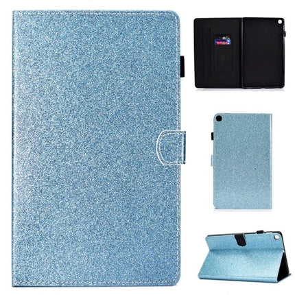 Glitter Leather Flip Case with Holder and Card Slots for Tablets in light blue glitter with stand and card pockets