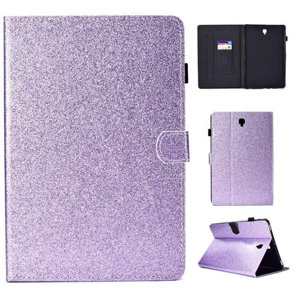 Glitter Leather Flip Case with Holder and Card Slots for Tablets in sparkly purple with stand and card pocket