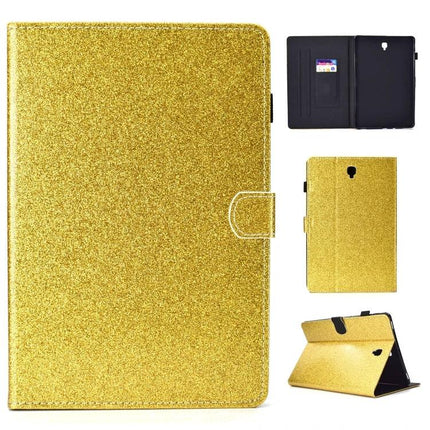 Glitter Leather Flip Case with Holder and Card Slots for Tablets Gold glitter tablet case with card slots and stand