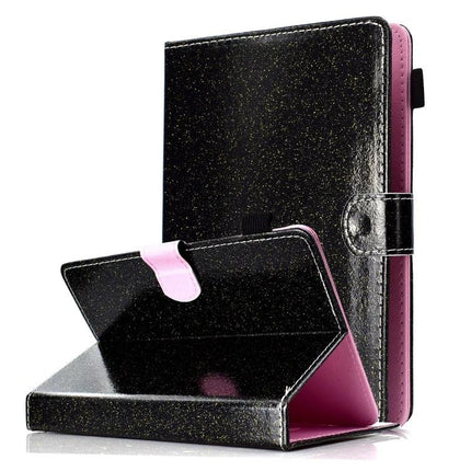 Leather Flip Case with Holder and Card Slot for Galaxy Tab S6 - Black Glitter Exterior Pink Interior, Stand and Card Pocket
