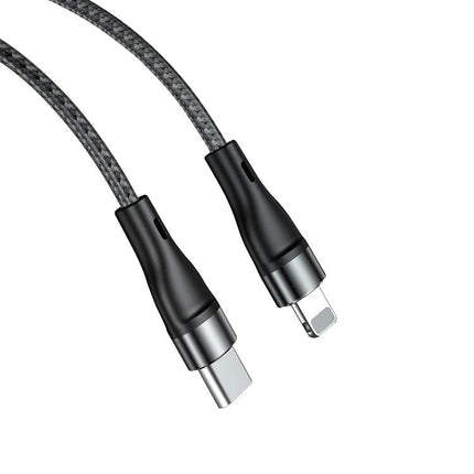 ADC 003 Type C To 8 Pin PD Fast Charging Woven Cable 1m 2m - braided Type-C to Lightning PD fast charge cable in grey, 1m/2m options