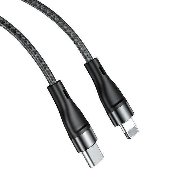 ADC 003 Type C To 8 Pin PD Fast Charging Woven Cable 1m 2m - braided Type-C to Lightning PD fast charge cable in grey, 1m/2m options